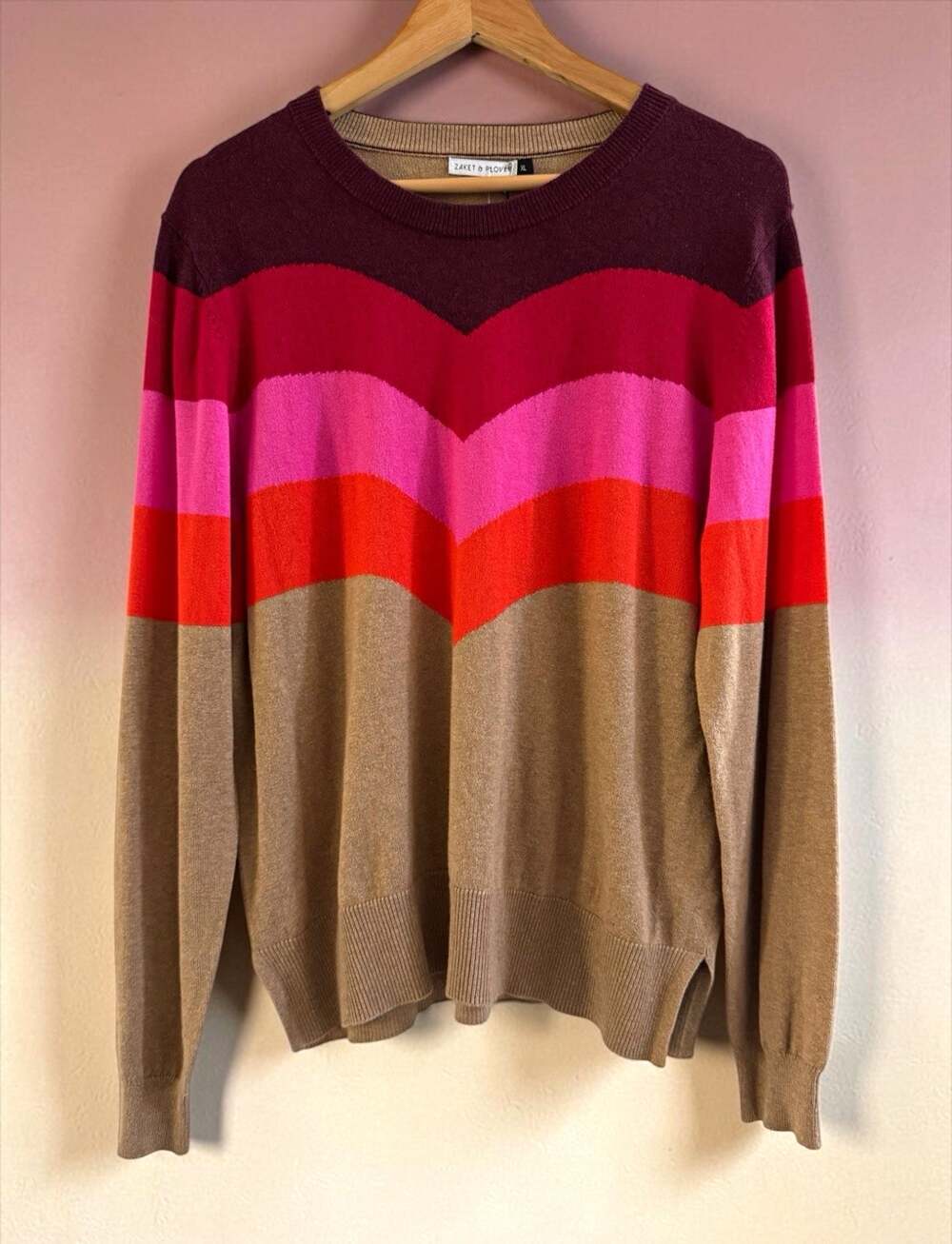 NWT Zaket & Plover Women's Roadmap Chevron Sweater Pullover Size XL Quirky Artsy